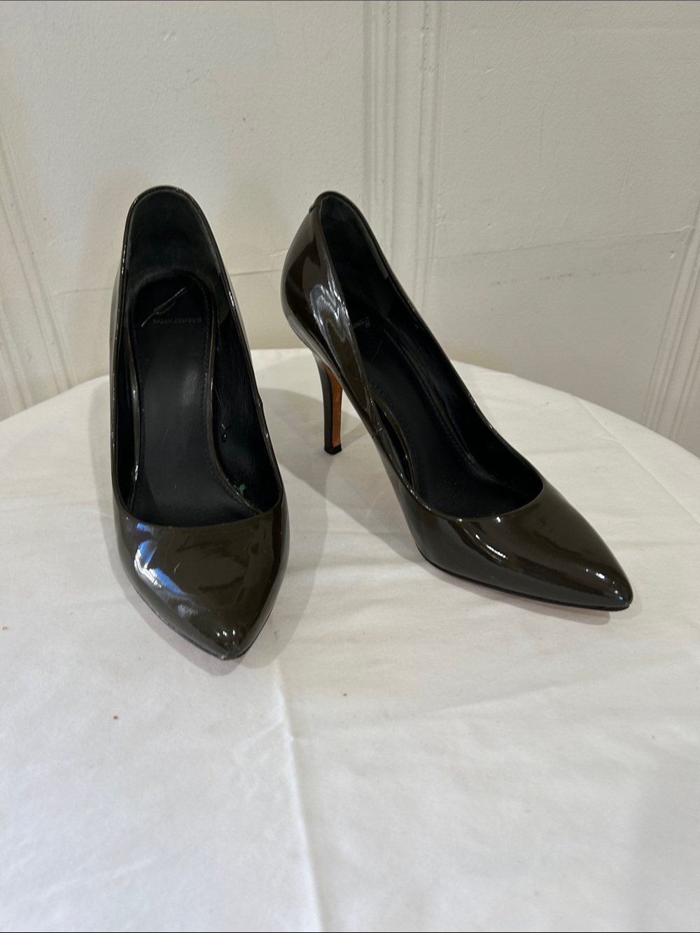 Brian Atwood Black Patent Pointed Toe Stilettos